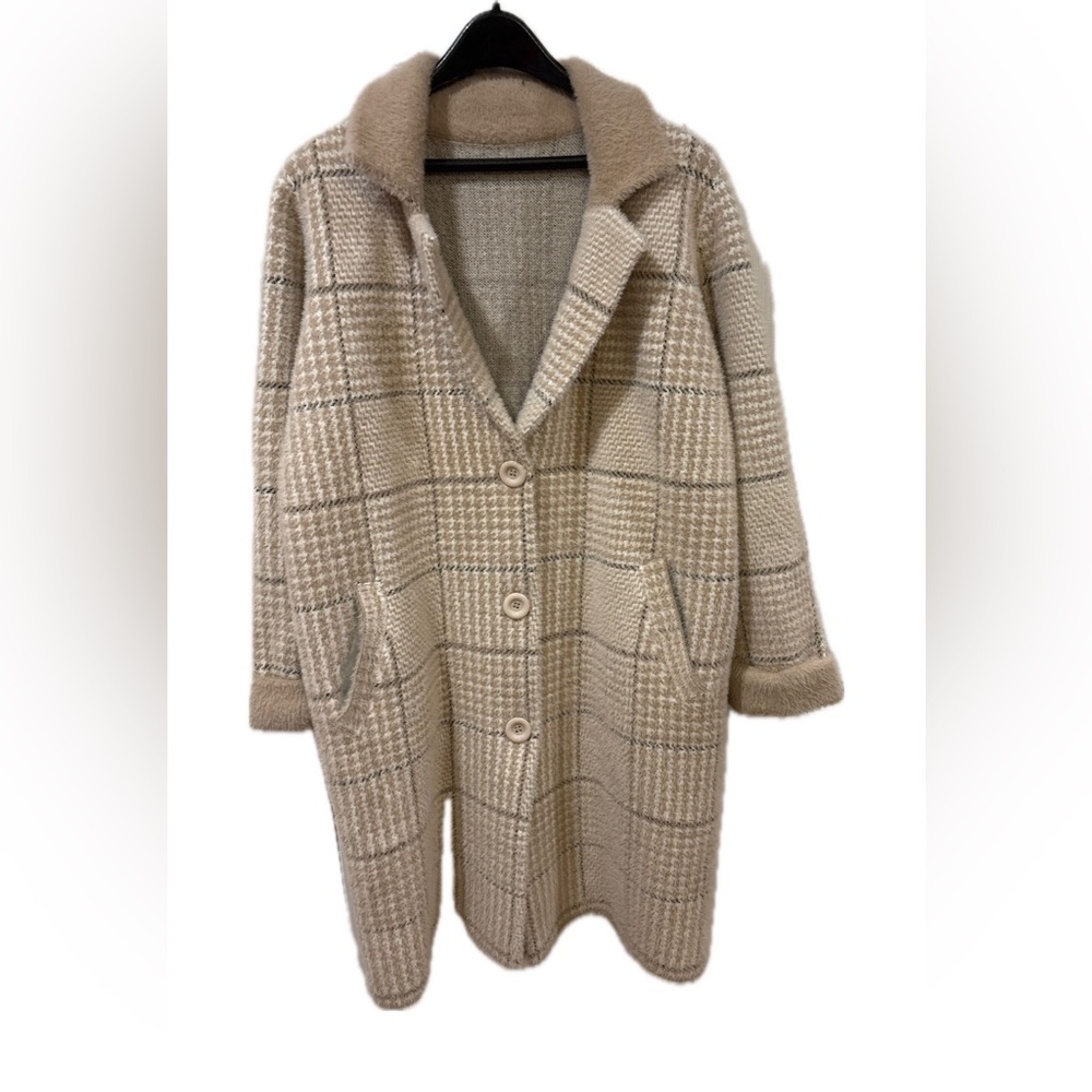 Chic Neutral Textured Knit Coatigan | Faux Fur Collar | Oversized Cozy Luxe